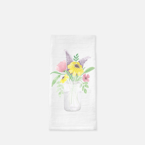 Mason Jar Wild Flowers Watercolor Floursack Kitchen Towel