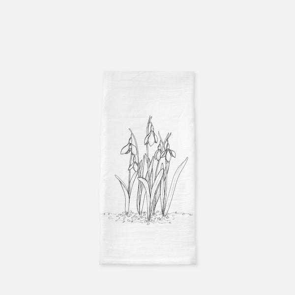 Snowdrops Illustrated Botanical Floursack Kitchen Towel