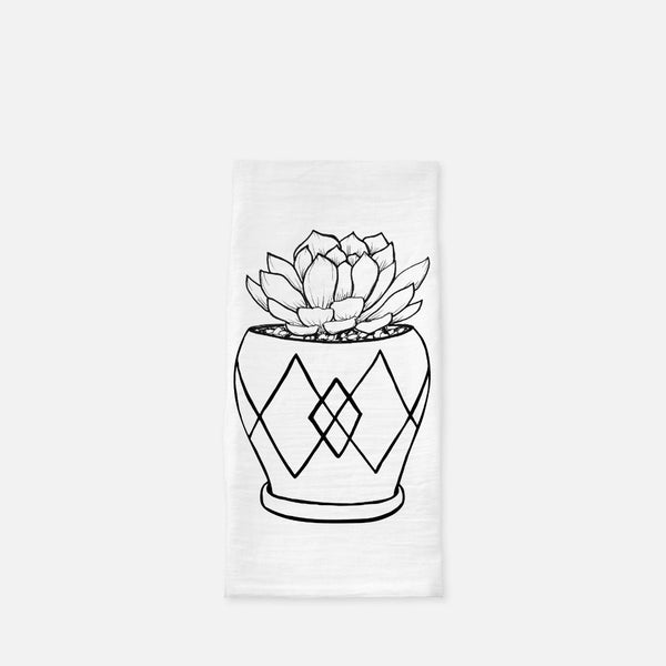 Potted Succulent Illustrated Floursack Kitchen Towel