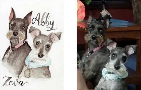 Pet Portrait Siblings - Custom Watercolor Painting