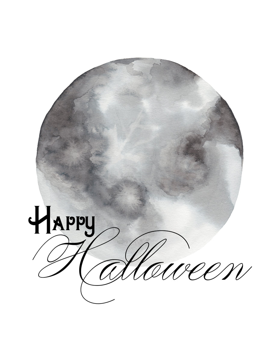 Spooky Moon on Black Watercolor Paper 9x12, Halloween Moon