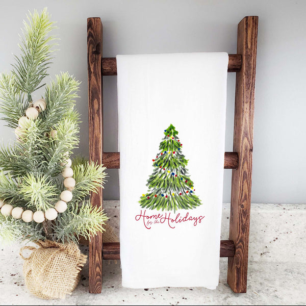 Colorful Watercolor Christmas Tree Floursack Tea Towel