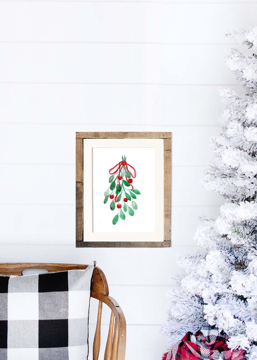 Watercolor Mistletoe Christmas Kitchen Towels