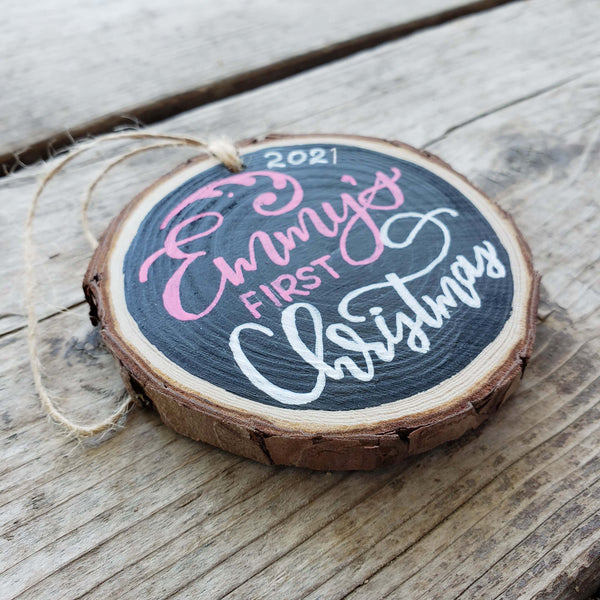 Baby's First Christmas {Personalized} Hand Painted Wood Slice Ornament