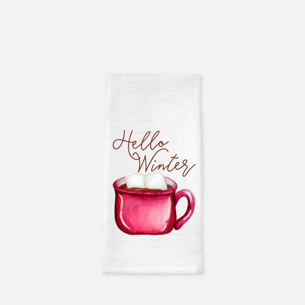 Hot Chocolate Season Merry Christmas Tea Dish Towel - Winter Tea