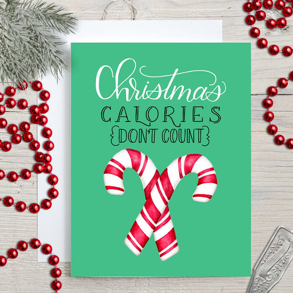 Christmas Calories Don't Count Watercolor Holiday Greeting Card
