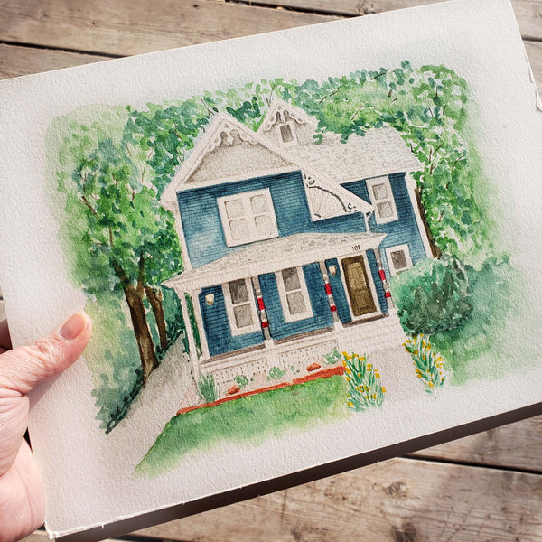 Hand painted watercolor home portrait