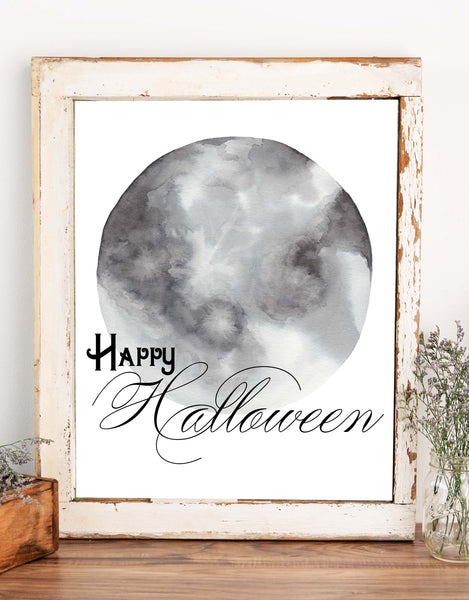 Full Moon Halloween Watercolor Digital Download