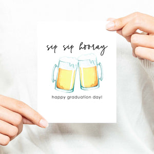 Sip Sip Hooray Watercolor Graduation Greeting Card