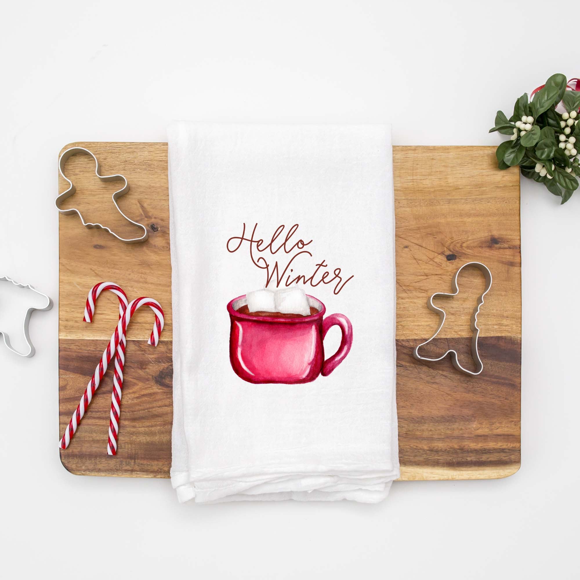 Hello Winter Hot Cocoa Watercolor Floursack Tea Towel – Maddie B Designs