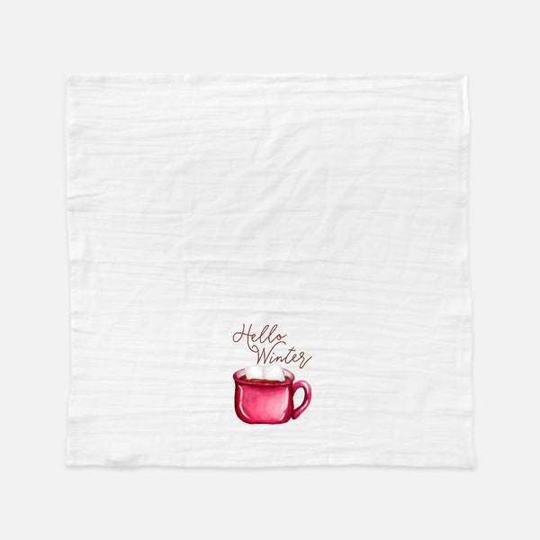 Hello Winter Hot Cocoa Watercolor Floursack Tea Towel
