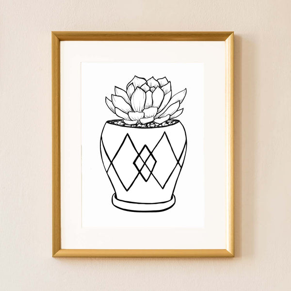 Mix or Match Gift Set of black and white illustrated botanical designs showing the illustrated succulent art print