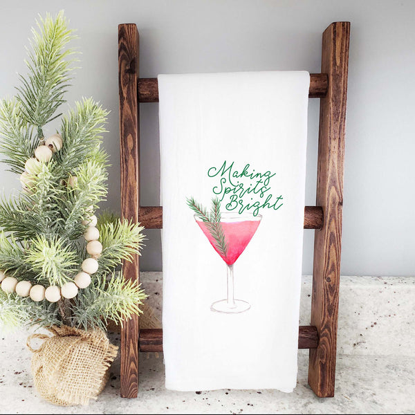 Christmas Cocktails Making Spirits Bright Floursack Kitchen Towel
