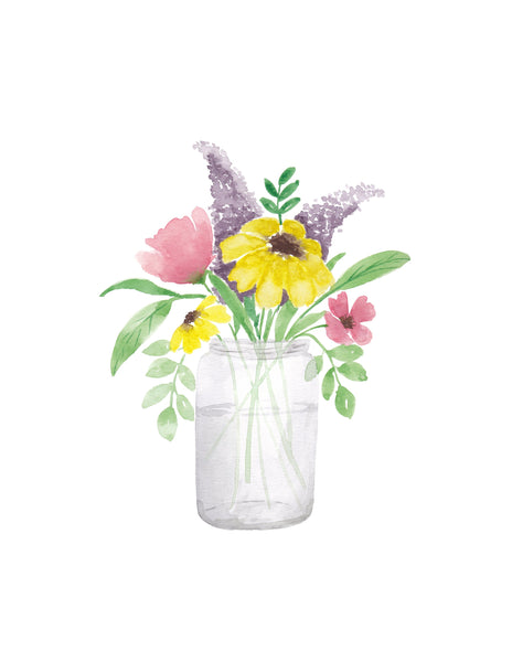 Mason Jar Flowers Watercolor Digital Download