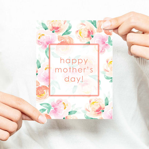Happy Mother's Day Peonies Garden Watercolor Mother's Day Greeting Card