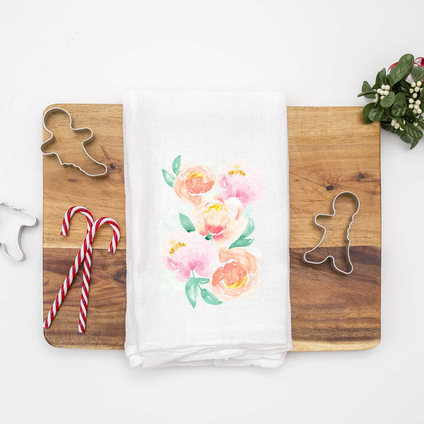 Peony Blooms Watercolor Floursack Kitchen Towel