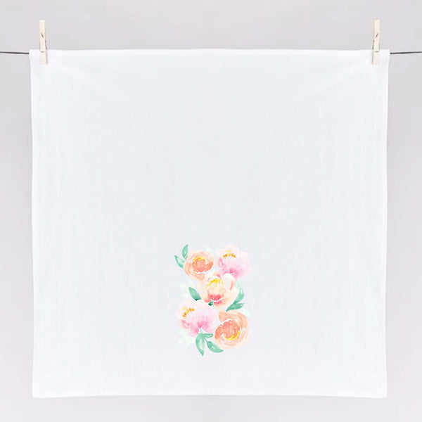 Peony Blooms Watercolor Floursack Kitchen Towel