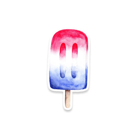 3" vinyl sticker of a watercolor painted red, white and blue patriotic popsicle