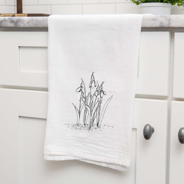 Snowdrops Illustrated Botanical Floursack Kitchen Towel