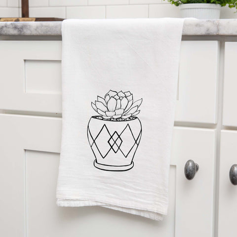 Potted Succulent Illustrated Floursack Kitchen Towel