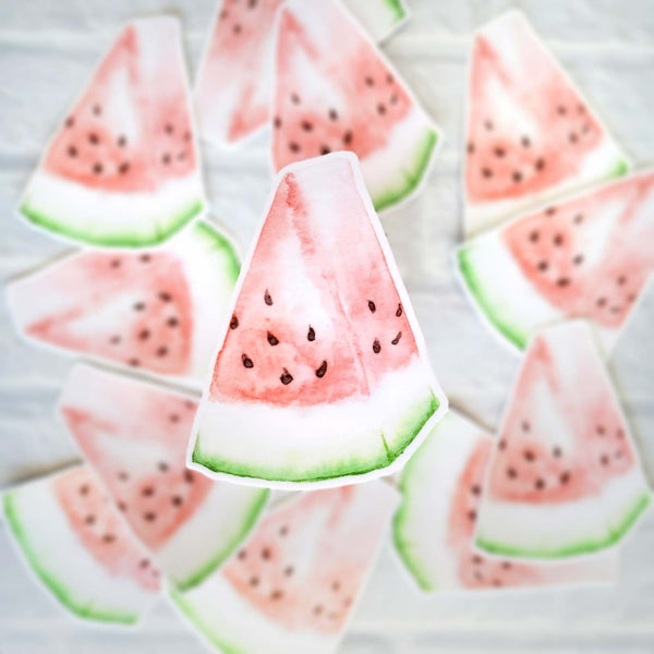 3" vinyl sticker of a watercolor painted slice of watermelon