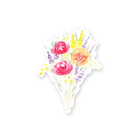 3" vinyl sticker of a watercolor bouquet of summertime wildflowers