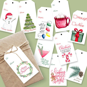 Watercolor gift tag set with 10 designs with twine included